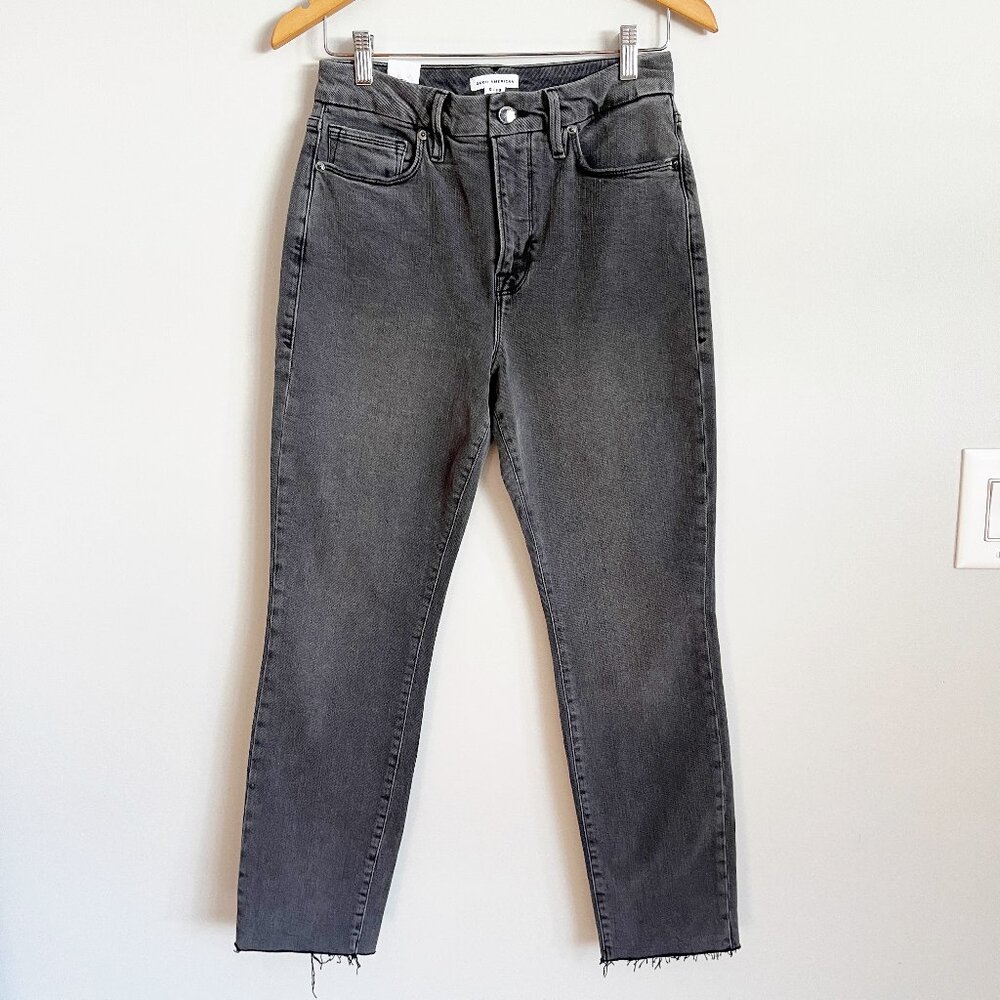 Good American Jeans Size 6/28 Good Classic Black170 Raw Hem High Rise NWT